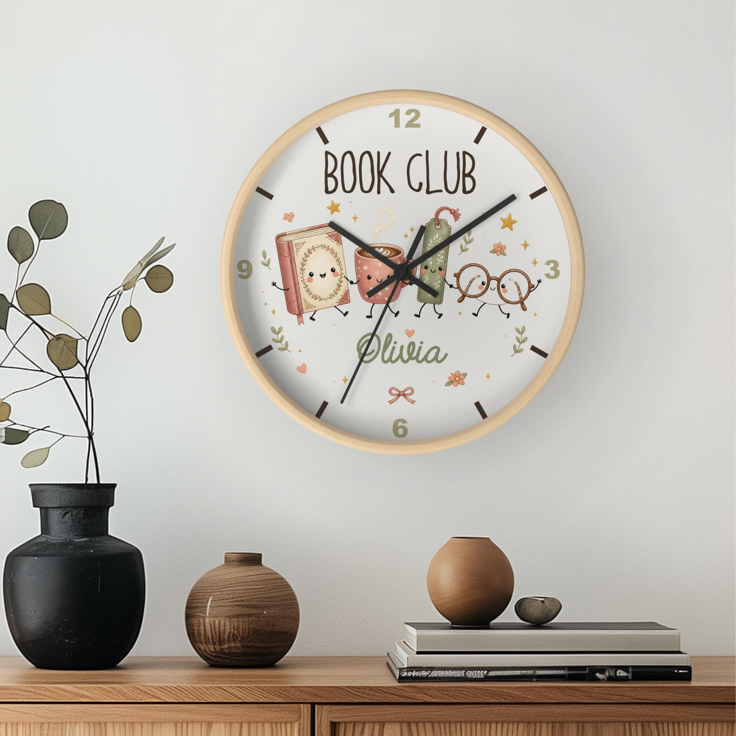 Reloj de pared de madera para niños con club de lectura personalizado – Decoración de sala de lectura con nombre personalizado