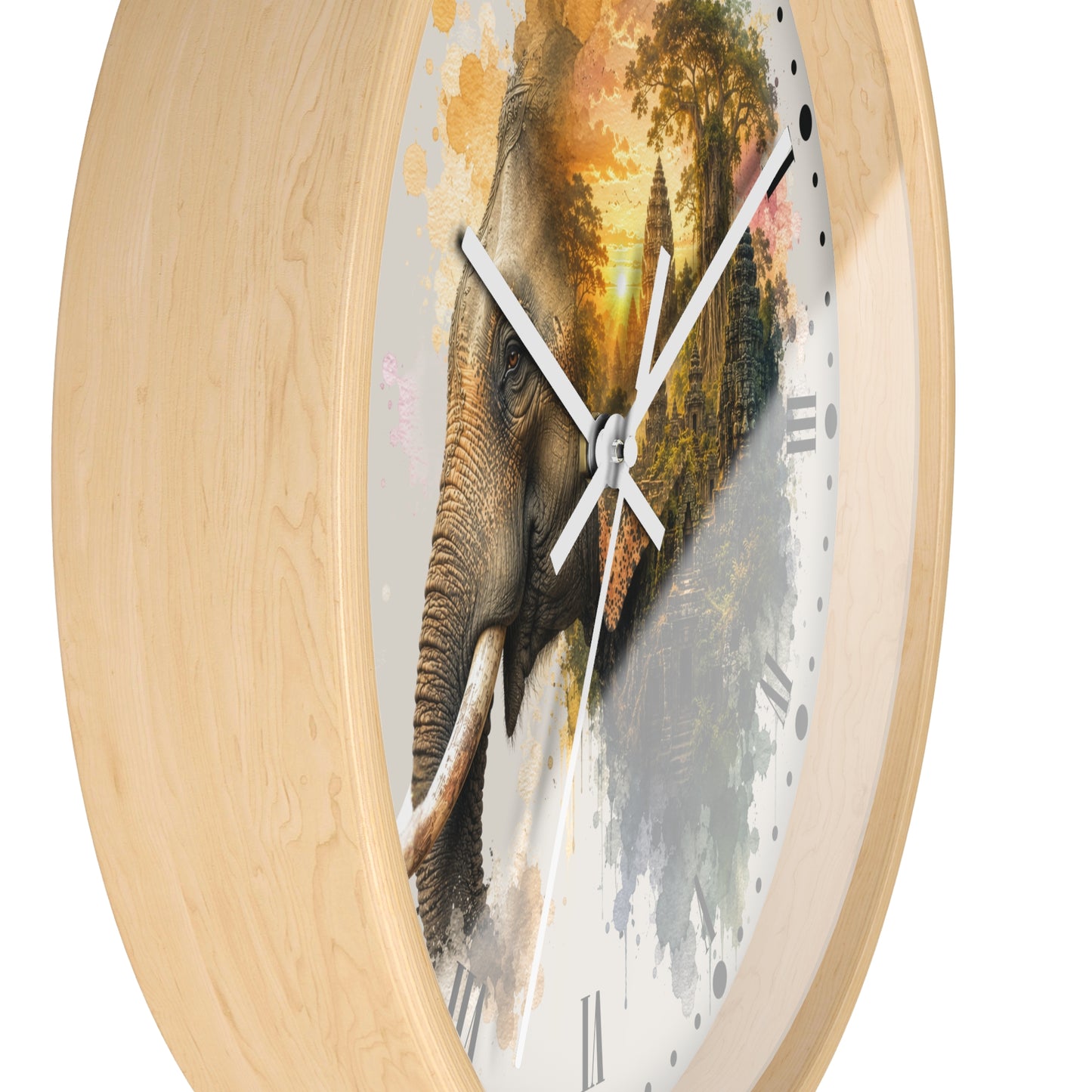 Elephant Temple Wall Clock — Watercolor Safari Home Decor