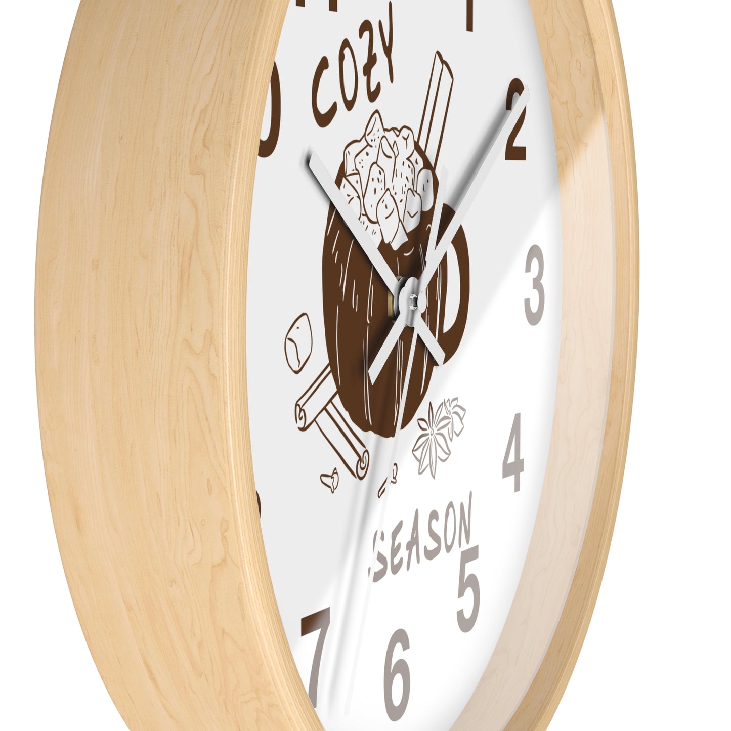 Cozy Season Pumpkin Hot Cocoa Wall Clock | Hand Drawn Fall Autumn Kitchen Decor