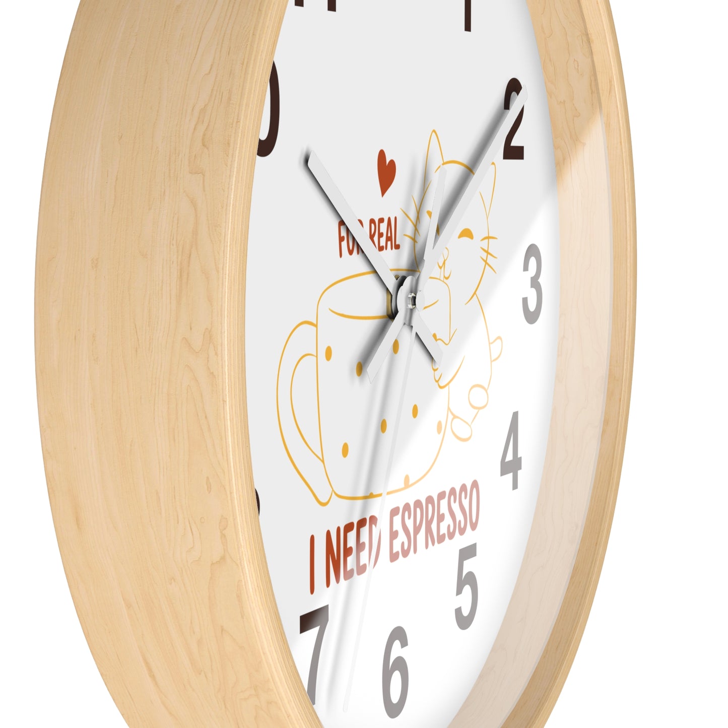 I Need Espresso Wall Clock | Cute Cat & Coffee Kitchen Decor