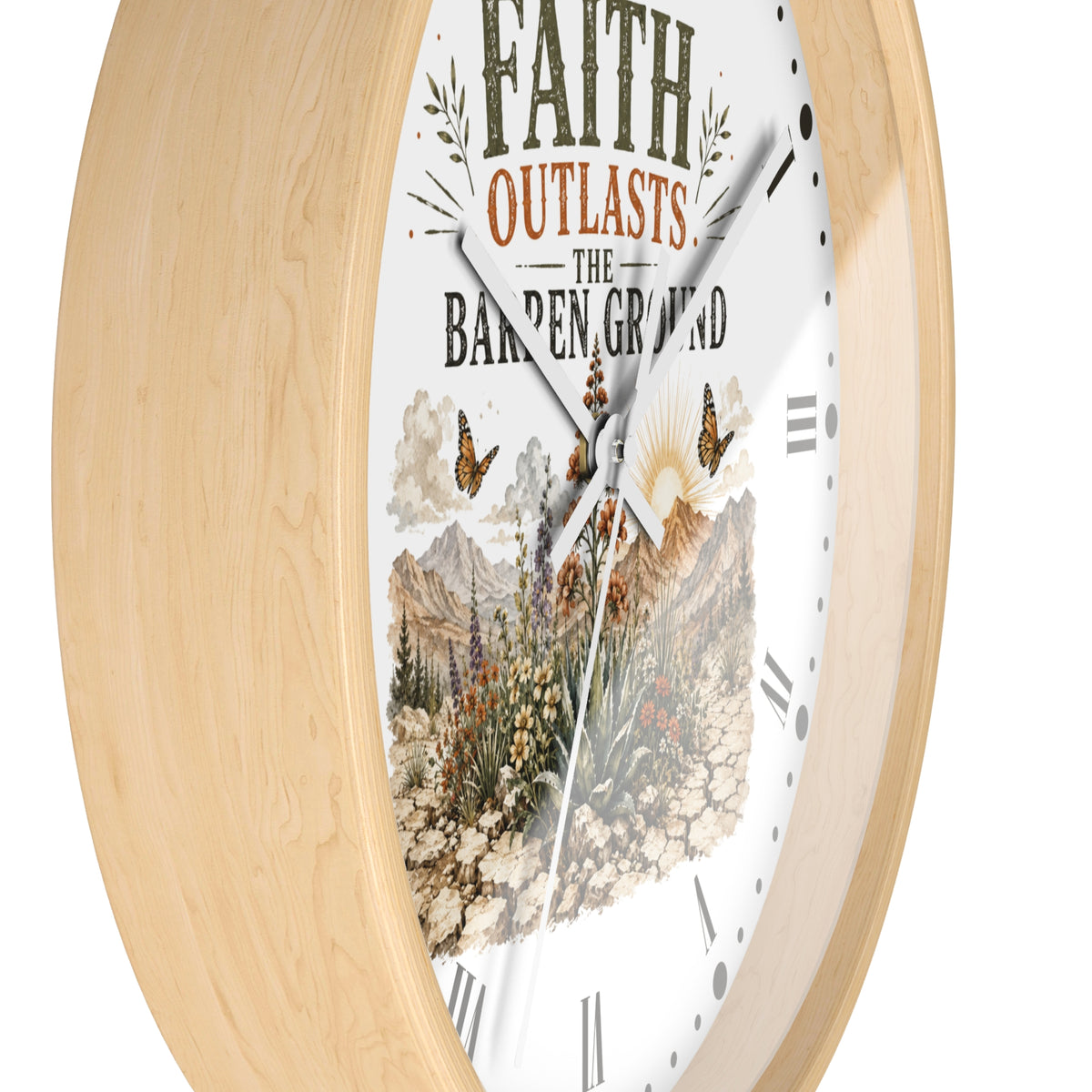 Faith Outlasts the Barren Ground Wall Clock — Rustic Desert Christian Home Decor