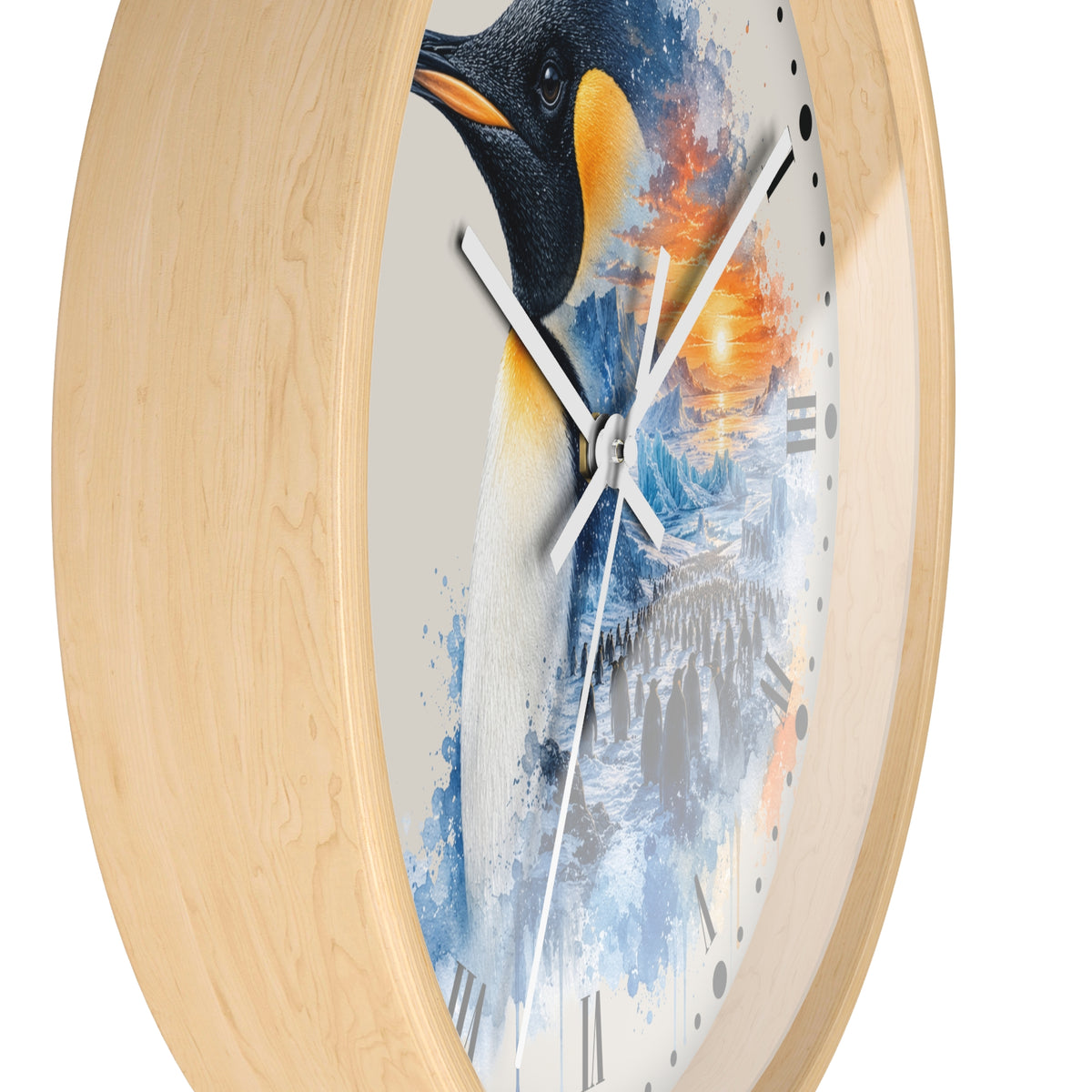 King Penguin Sunset Wall Clock — Arctic Animal Scenic Decor