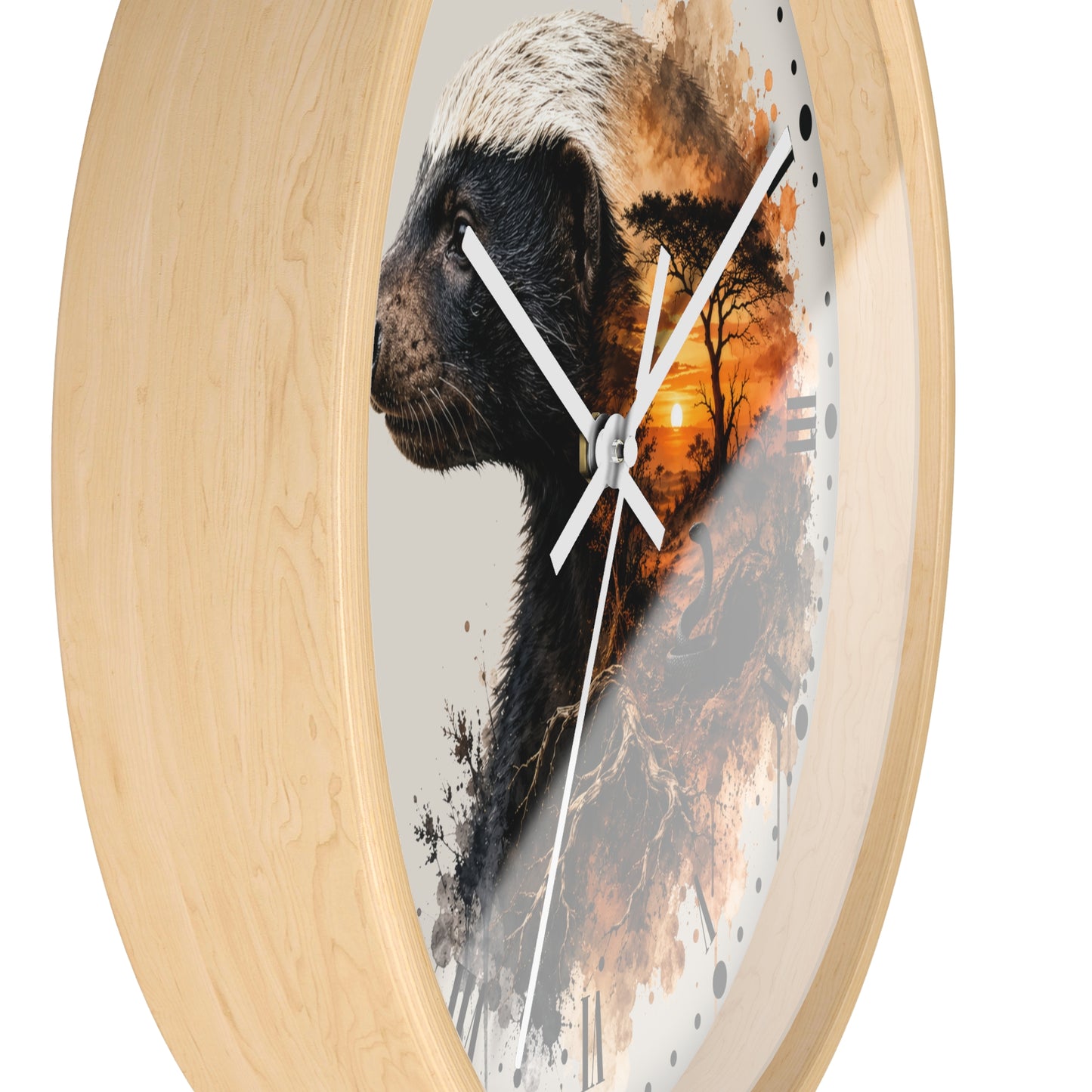 Badger Sunset Wall Clock — Wildlife Art Home Decor