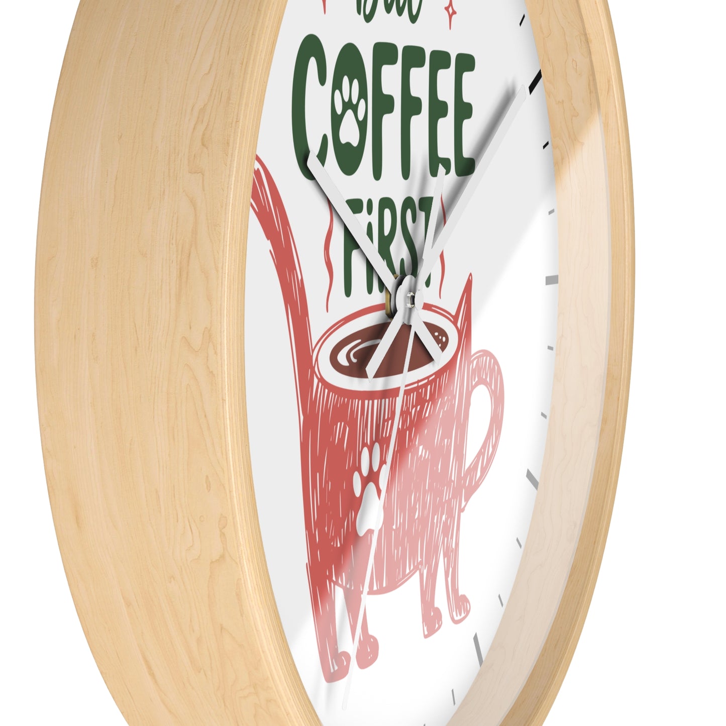 But Coffee First Cat Mug Wall Clock | Cute Cat Lover Kitchen Decor