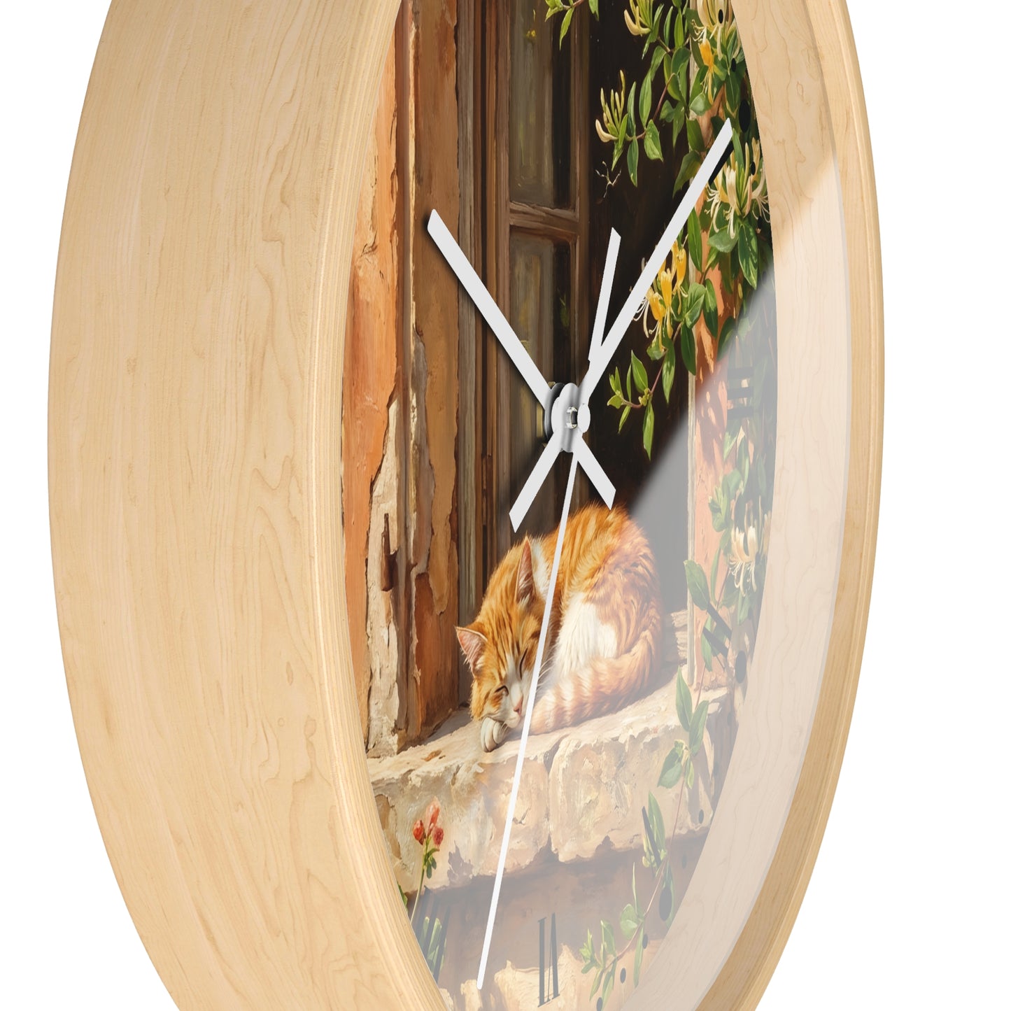 Sleeping Ginger Cat Wall Clock — Rustic Animal Home Decor