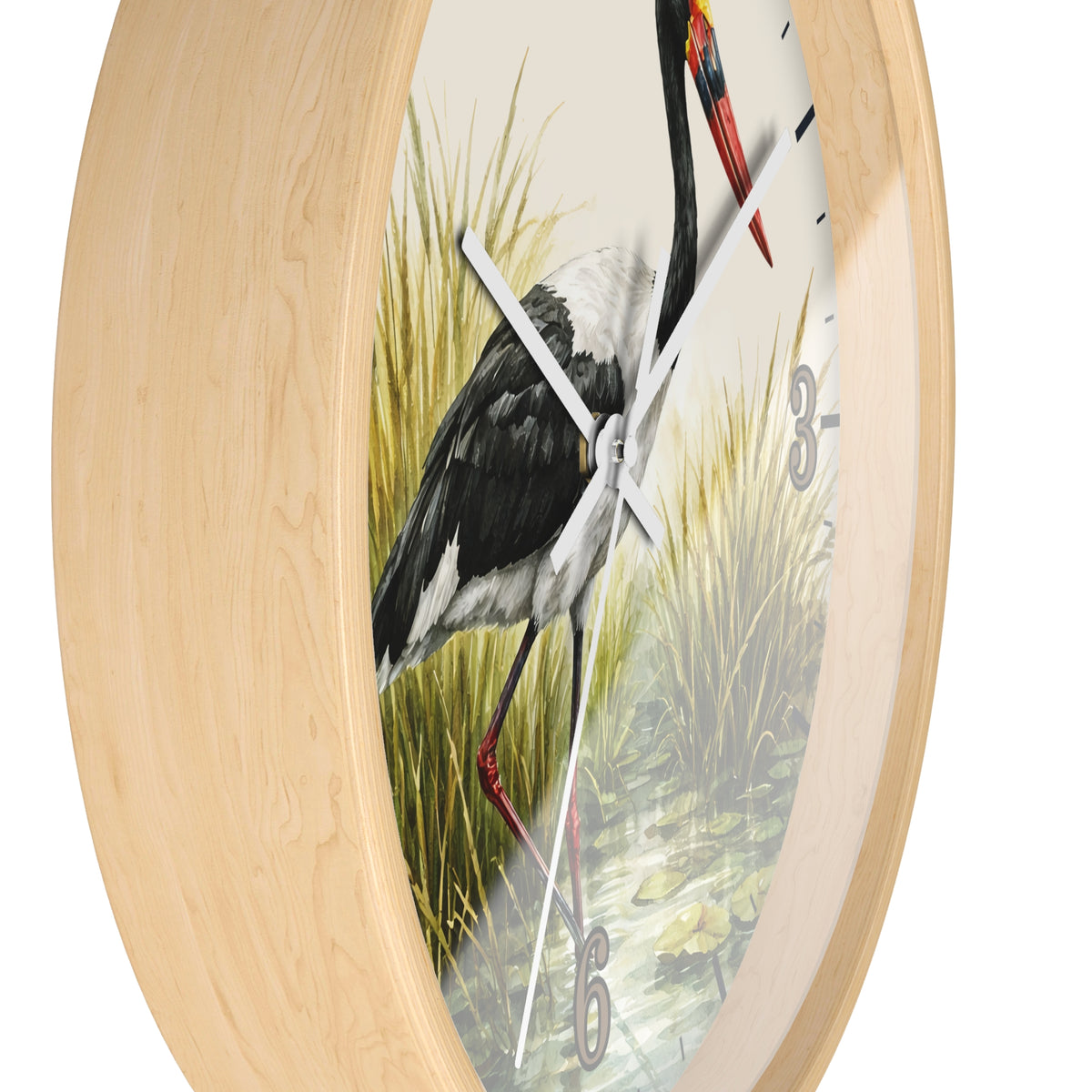 Red Billed Crane Wall Clock – Vintage Marsh Bird Clock for Nature Lovers