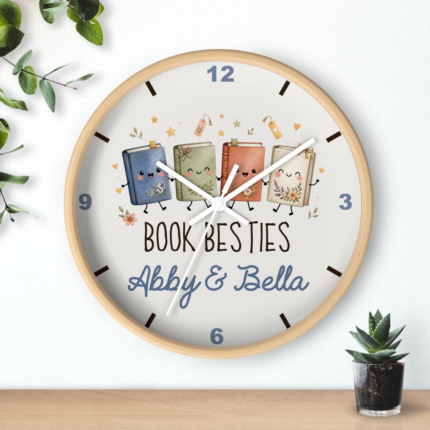 Book Besties Personalized Round Wood Wall Clock