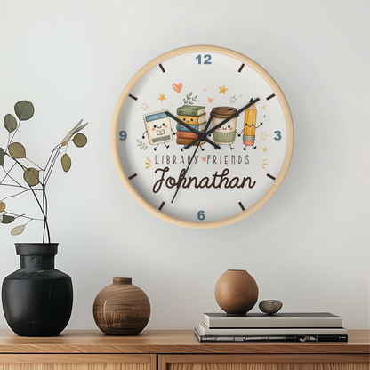 Reloj de pared personalizado para niños de Library Friends | Decoración linda para cuarto de juegos de bebé