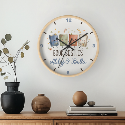 Reloj de Pared de Madera para Niños Amantes de los Libros Personalizado – Regalo de Nombre Personalizado Book Besties