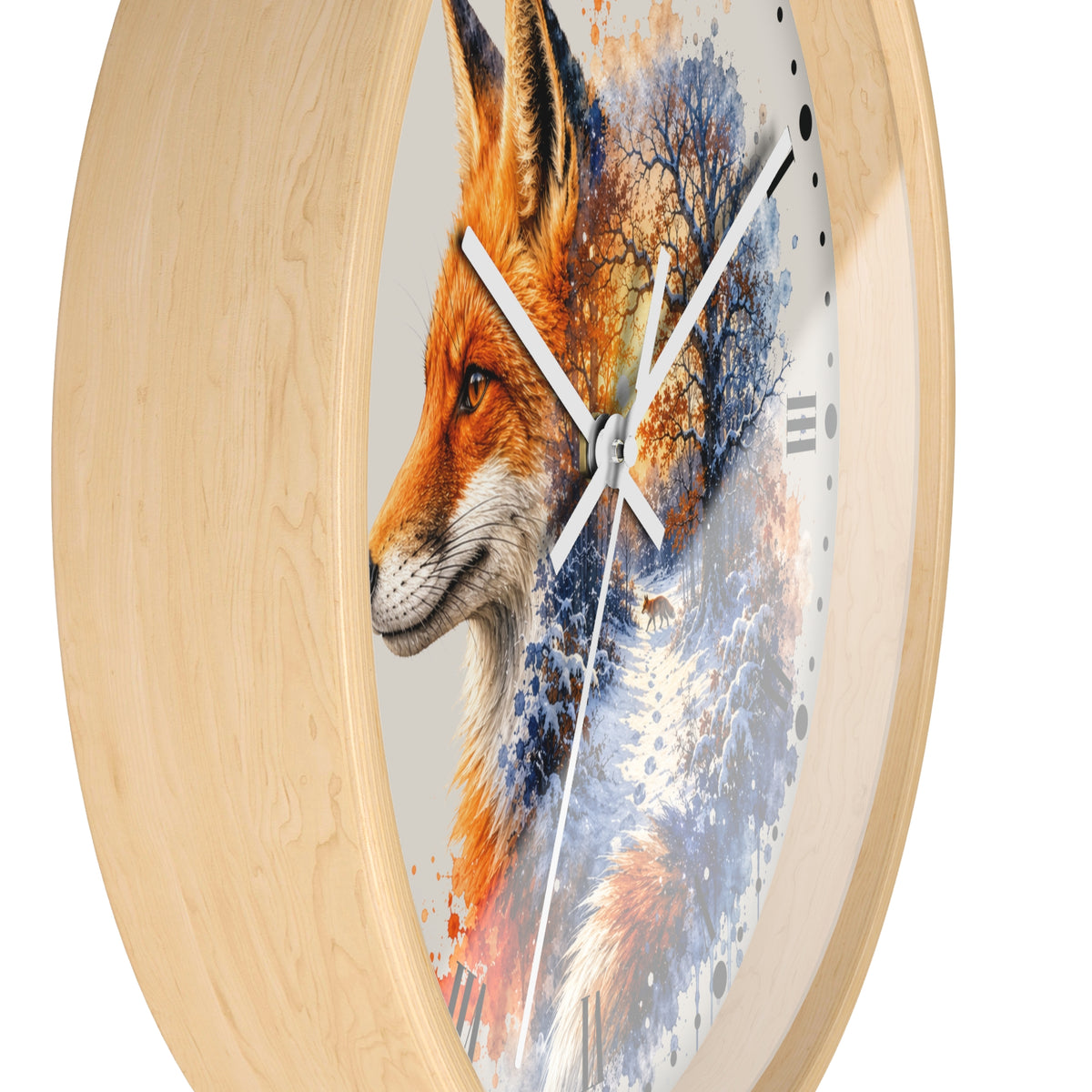 Winter Fox Wall Clock — Woodland Forest Animal Decor