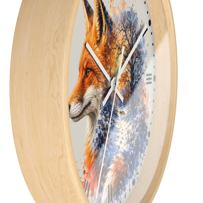 Winter Fox Wall Clock — Woodland Forest Animal Decor