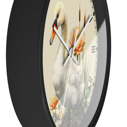 Swan Lotus Wall Clock — Vintage Floral Roman Numeral Clock