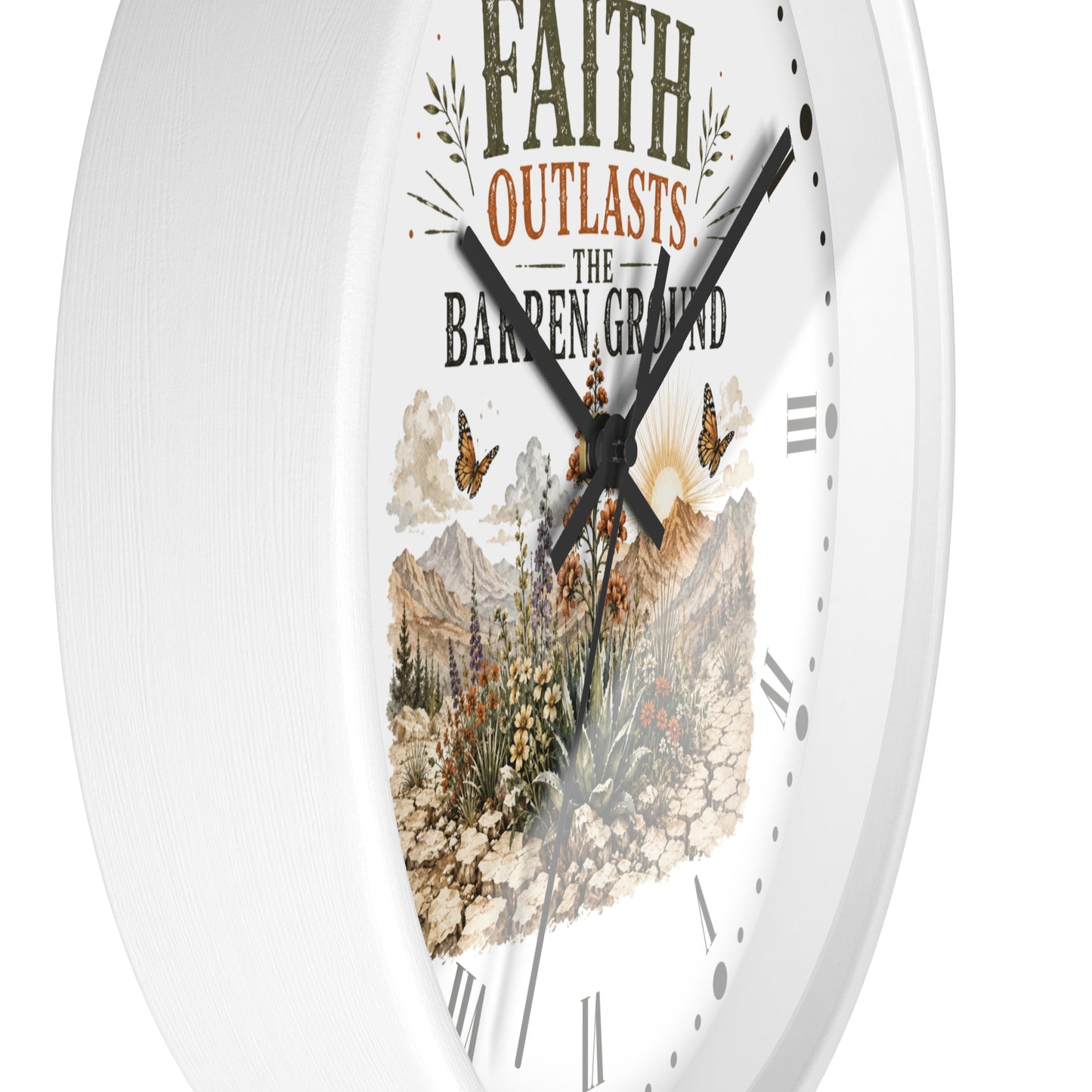 Faith Outlasts the Barren Ground Wall Clock — Rustic Desert Christian Home Decor