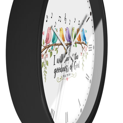 Bible Verse Bird Wall Clock — 'I Will Sing the Goodness of God'
