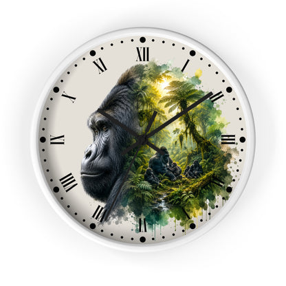 Gorilla Family Jungle Wall Clock — Tropical Primate Art