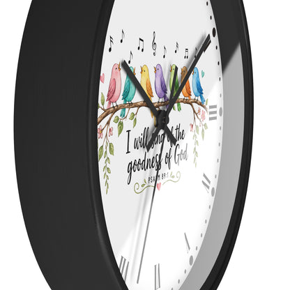 Bible Verse Bird Wall Clock — 'I Will Sing the Goodness of God'
