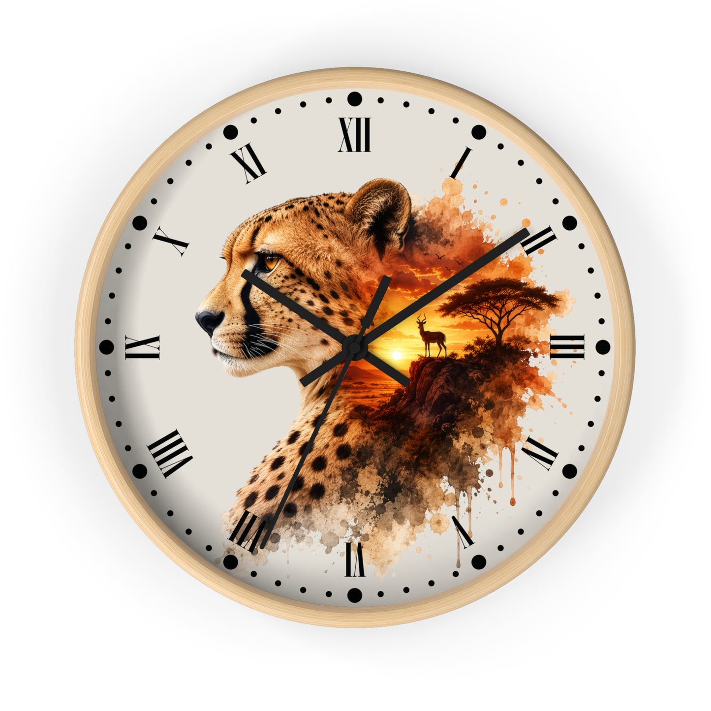 Cheetah Sunset Wall Clock — African Safari Wildlife Decor