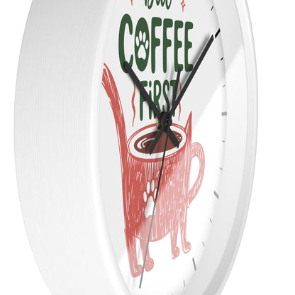 But Coffee First Cat Mug Wall Clock | Cute Cat Lover Kitchen Decor