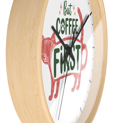 But Coffee First Coffee Cat Wall Clock | Cute Hand Drawn Kitchen Decor