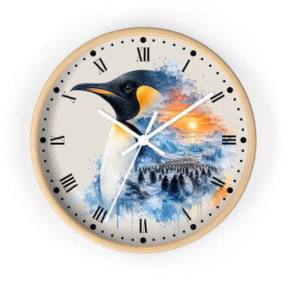 King Penguin Sunset Wall Clock — Arctic Animal Scenic Decor