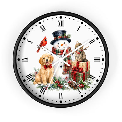 Christmas Snowman Clock — Holiday Dog & Cat Decor