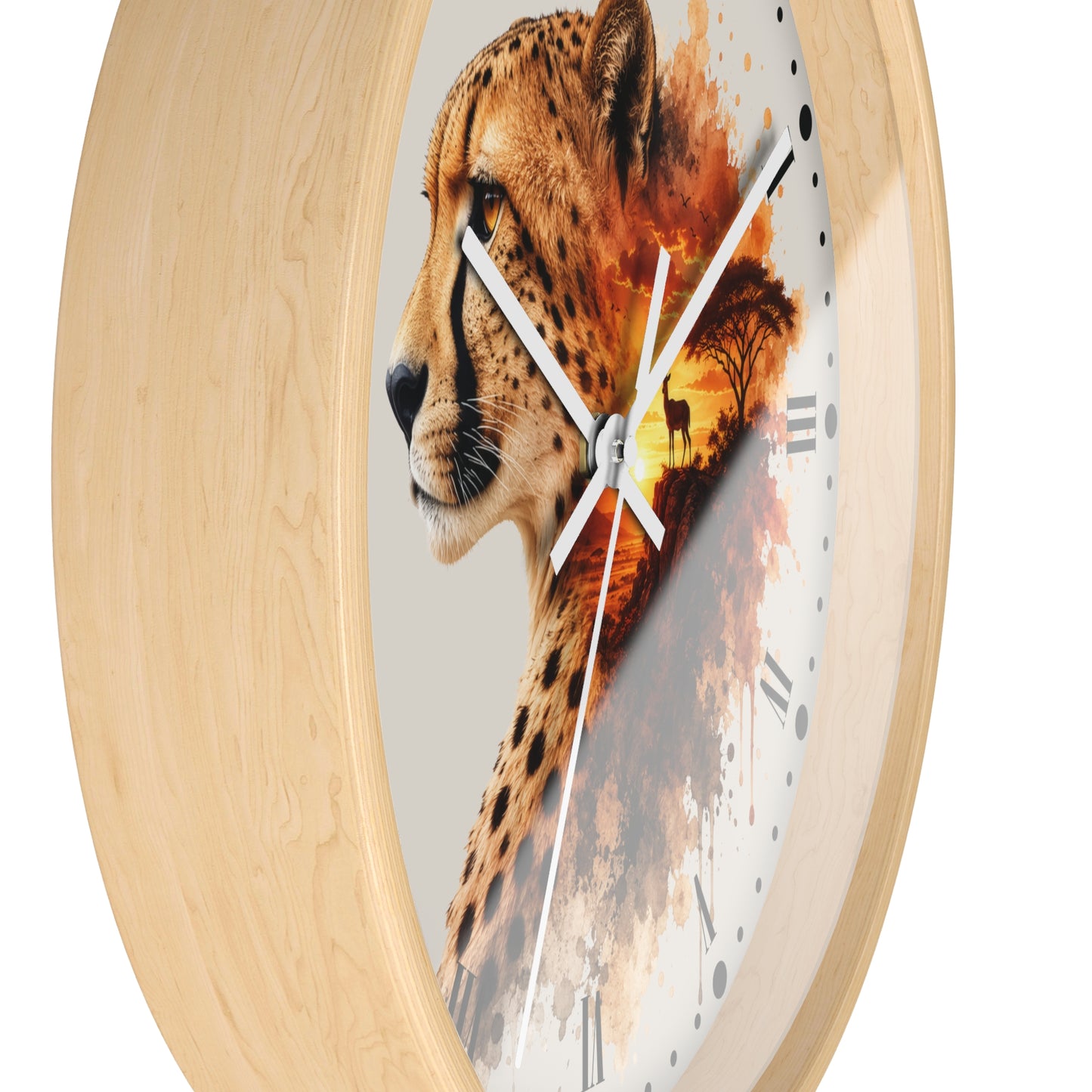 Cheetah Sunset Wall Clock — African Safari Wildlife Decor