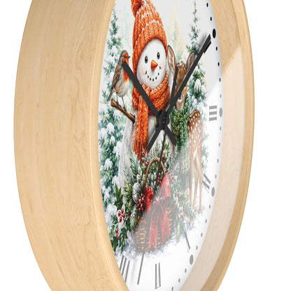Snowman & Fawn Holiday Wall Clock — Festive Winter Deer Decor