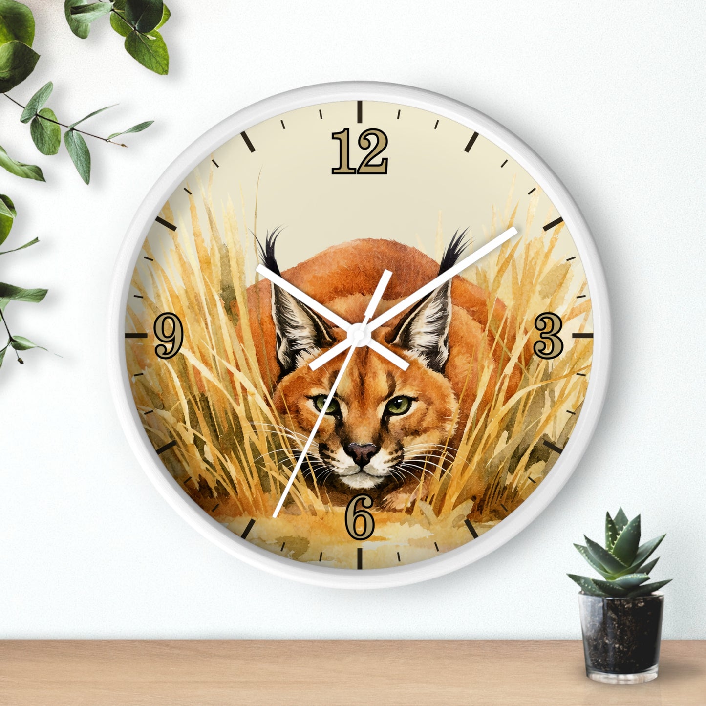 Caracal Cat Wall Clock — Wild Safari Animal Watercolor Art Decor