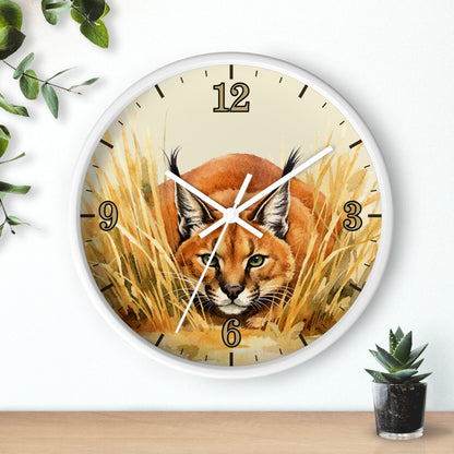 Caracal Cat Wall Clock — Wild Safari Animal Watercolor Art Decor