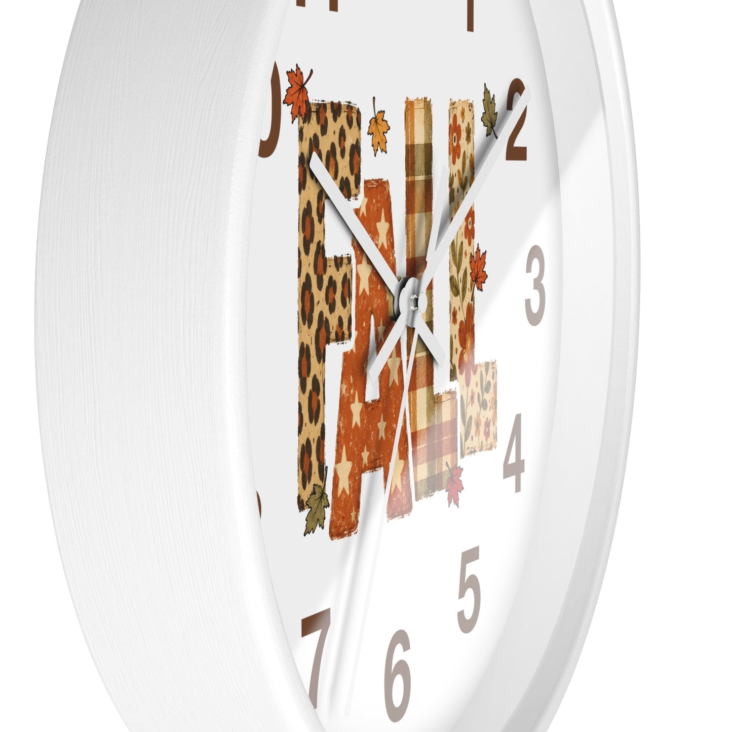 Fall Pattern Wall Clock | Autumn Leaves, Plaid & Leopard Accent Home Decor