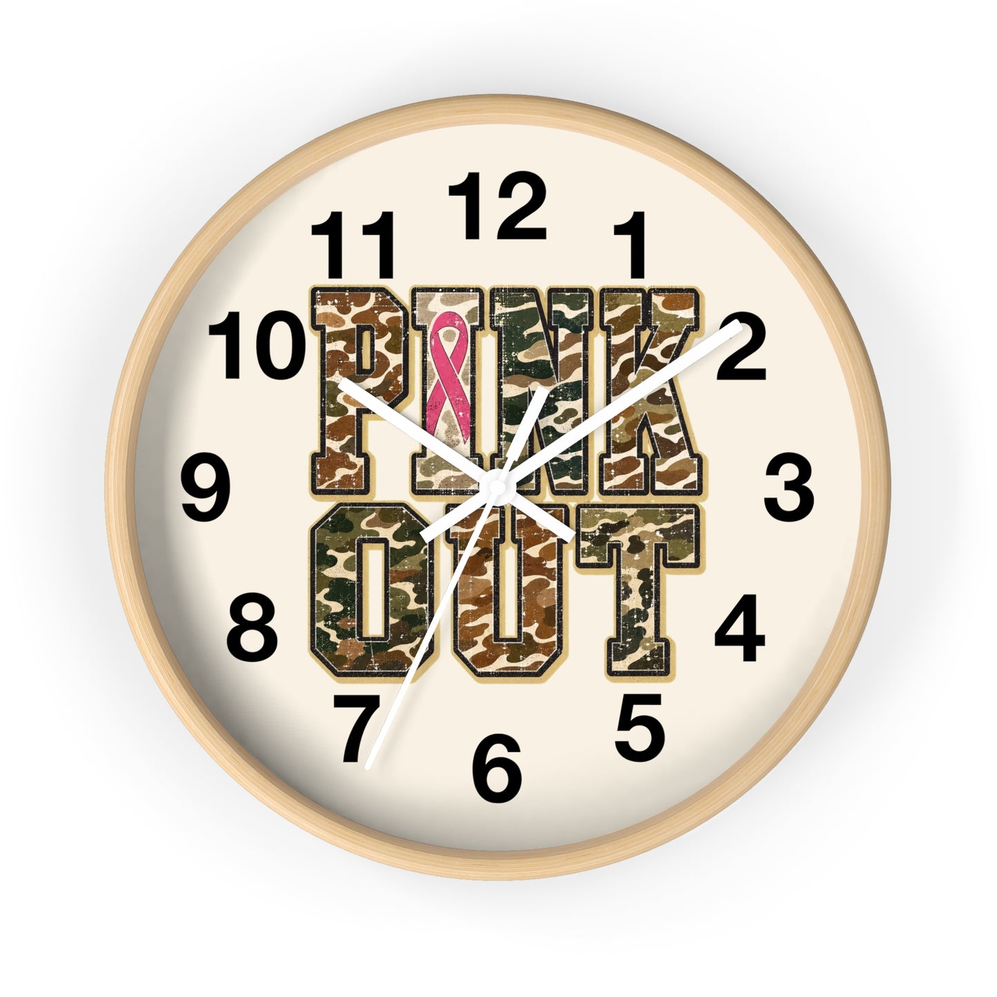 Cancer Awareness Wall Clock —  Camo Ribbon "Pink Out" Support Gift