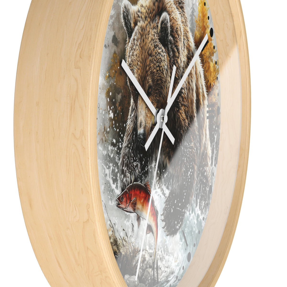 Bear Fishing Wall Clock — Rustic Wildlife River Scene Home Decor
