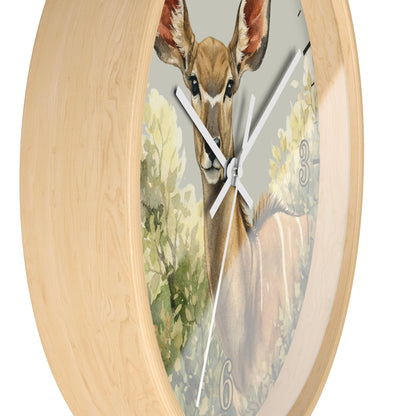 Jungle Greater Kudu Wall Clock — Rustic Antelope Safari Nursery Decor