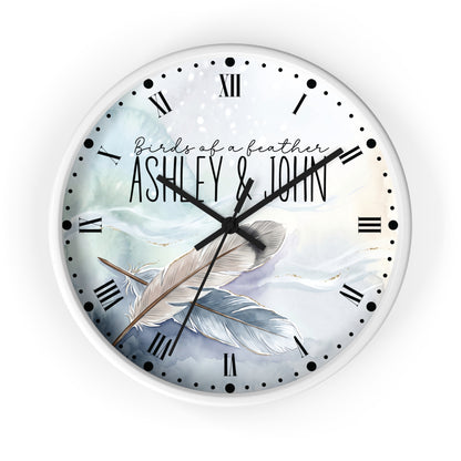 Feathered Romance Couples Wall Clock — Personalized Newly Wed Gift