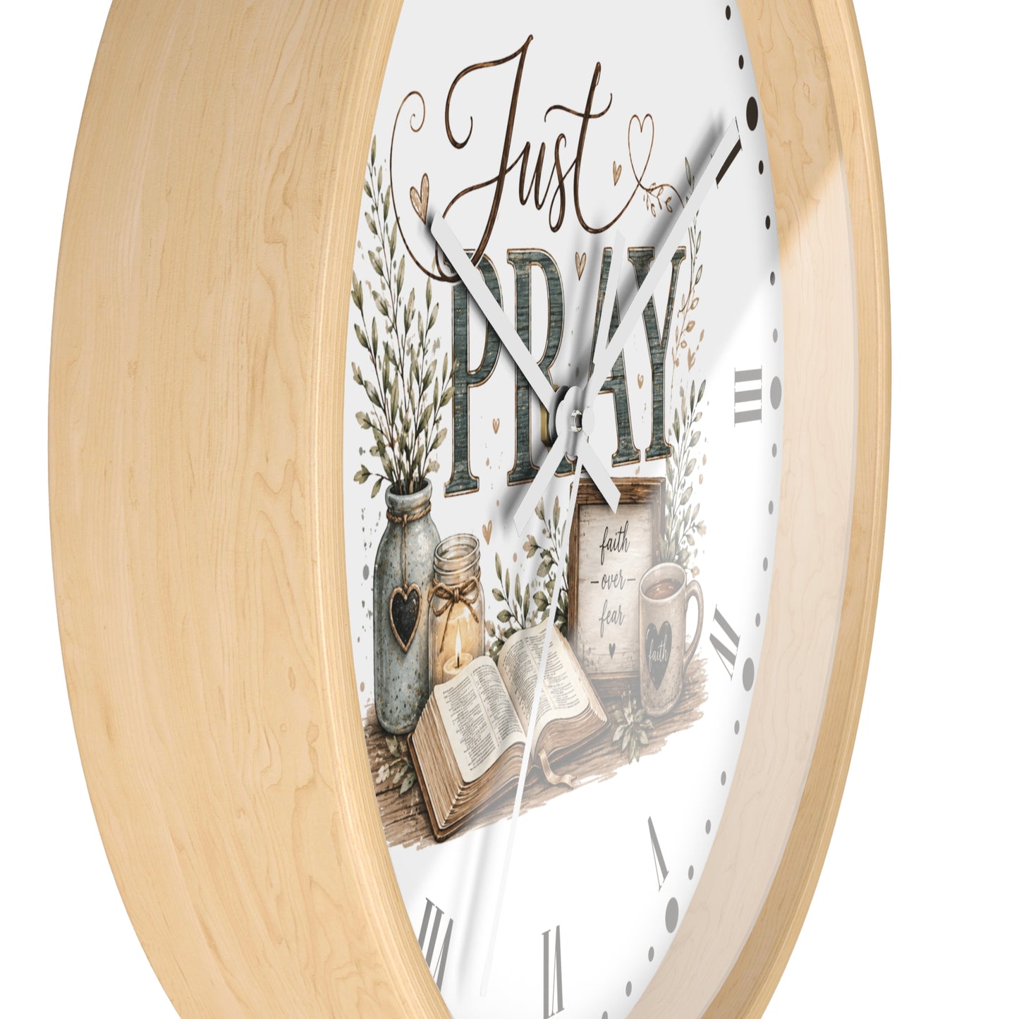 Just Pray Decorative Wall Clock — Rustic Faith-Inspired Home Decor