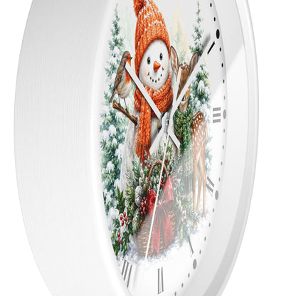 Snowman & Fawn Holiday Wall Clock — Festive Winter Deer Decor