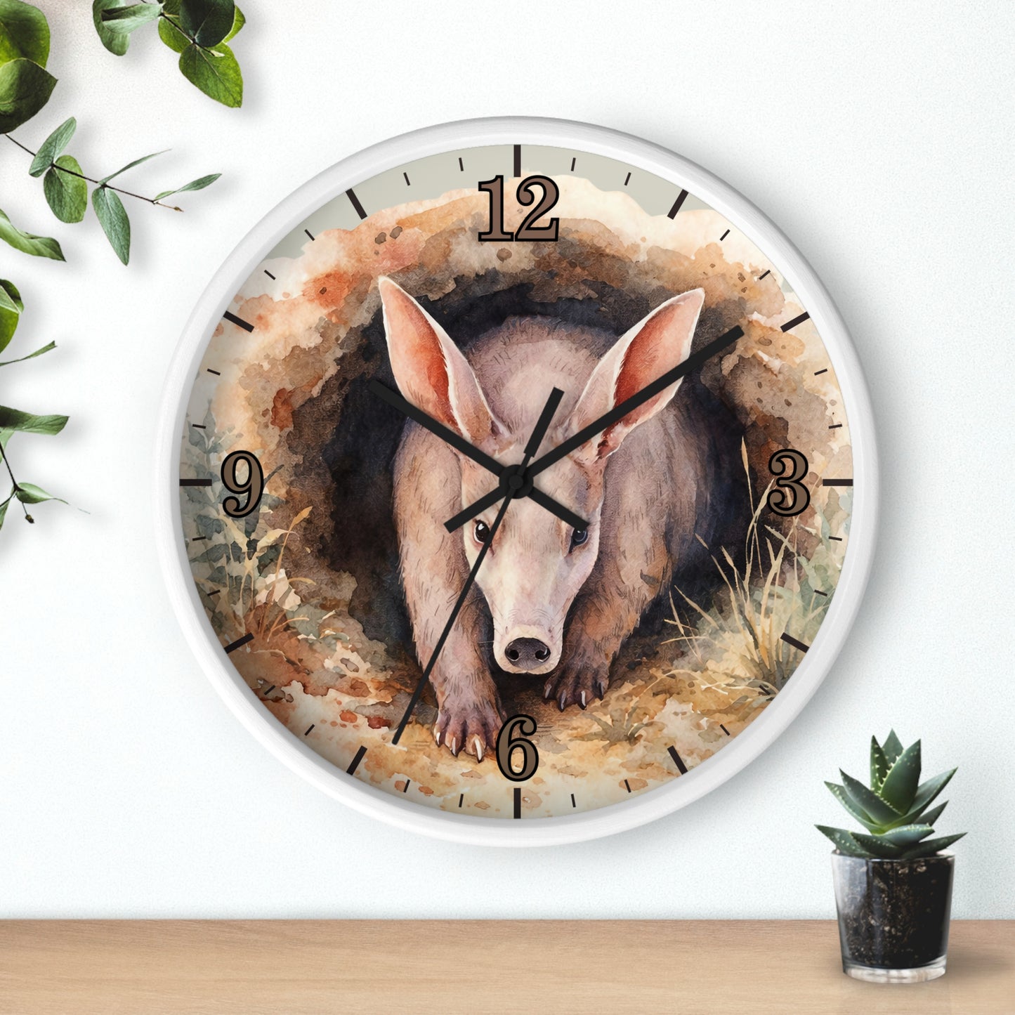 Aardvark Watercolor Wall Clock — Whimsical Safari Animal Home Decor