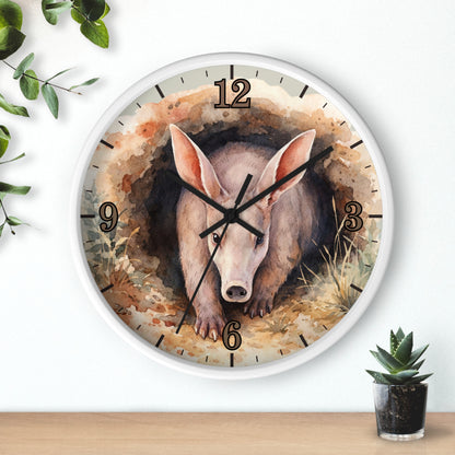 Aardvark Watercolor Wall Clock — Whimsical Safari Animal Home Decor