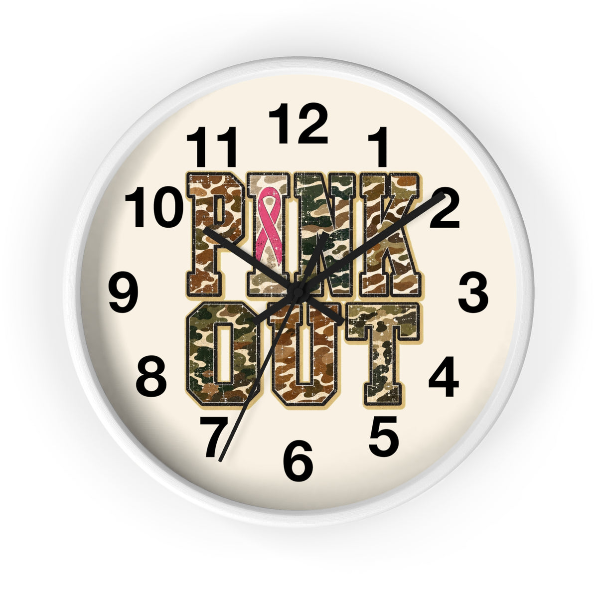 Cancer Awareness Wall Clock —  Camo Ribbon "Pink Out" Support Gift