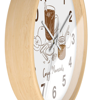 Hand Drawn Cozy Moments Wall Clock  | Autumn Spice Coffee Kitchen Decor