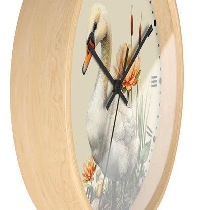 Swan Lotus Wall Clock — Vintage Floral Roman Numeral Clock