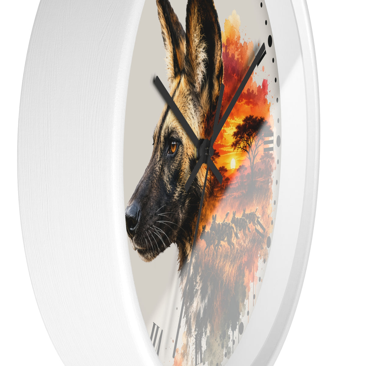 African Wild Dog Sunset Wall Clock — Safari Animal Home Decor