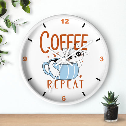 Coffee Nap Repeat Wall Clock | Cute Cat in Mug Kitchen Decor