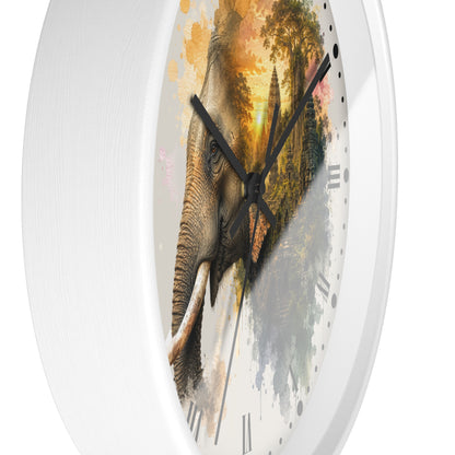 Elephant Temple Wall Clock — Watercolor Safari Home Decor