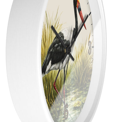 Red Billed Crane Wall Clock – Vintage Marsh Bird Clock for Nature Lovers