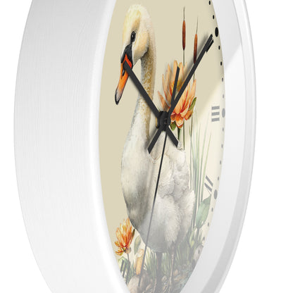 Swan Lotus Wall Clock — Vintage Floral Roman Numeral Clock