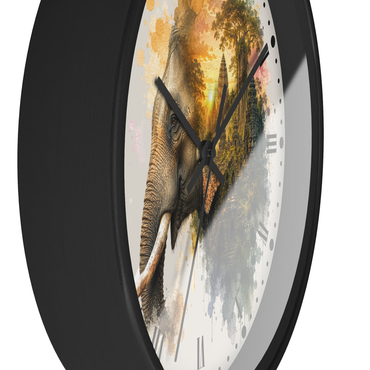 Elephant Temple Wall Clock — Watercolor Safari Home Decor