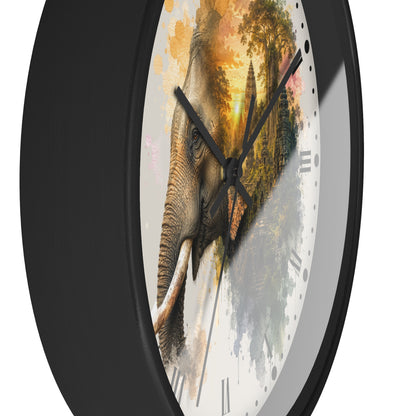 Elephant Temple Wall Clock — Watercolor Safari Home Decor