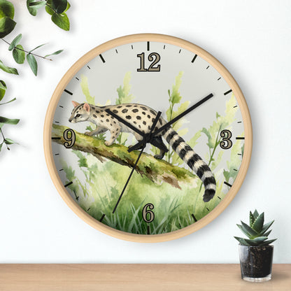 Watercolor Genet Cat Wall Clock - Safari Animal Decor