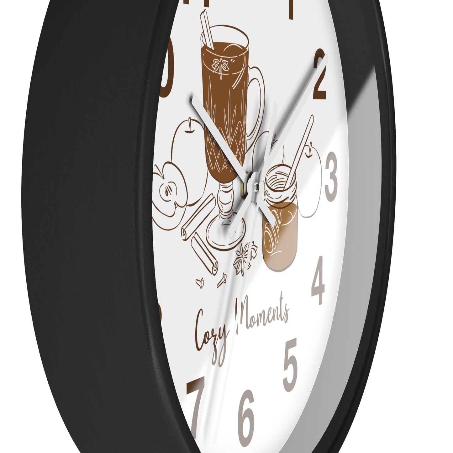 Hand Drawn Cozy Moments Wall Clock  | Autumn Spice Coffee Kitchen Decor